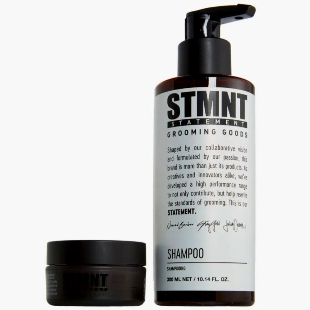 NIB STMNT Grooming Goods Full-Size Shampoo & Mini Pomade Shine Paste Duo